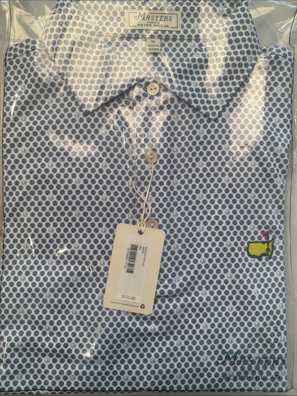Masters Peter Millar Blue & White Micro-Pattern Golf Polo